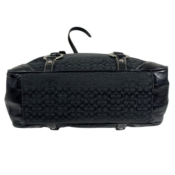 COACH Gallery Tote Signature Black Jacquard Patent Leather Buckle Grommet Straps - Picture 7 of 10